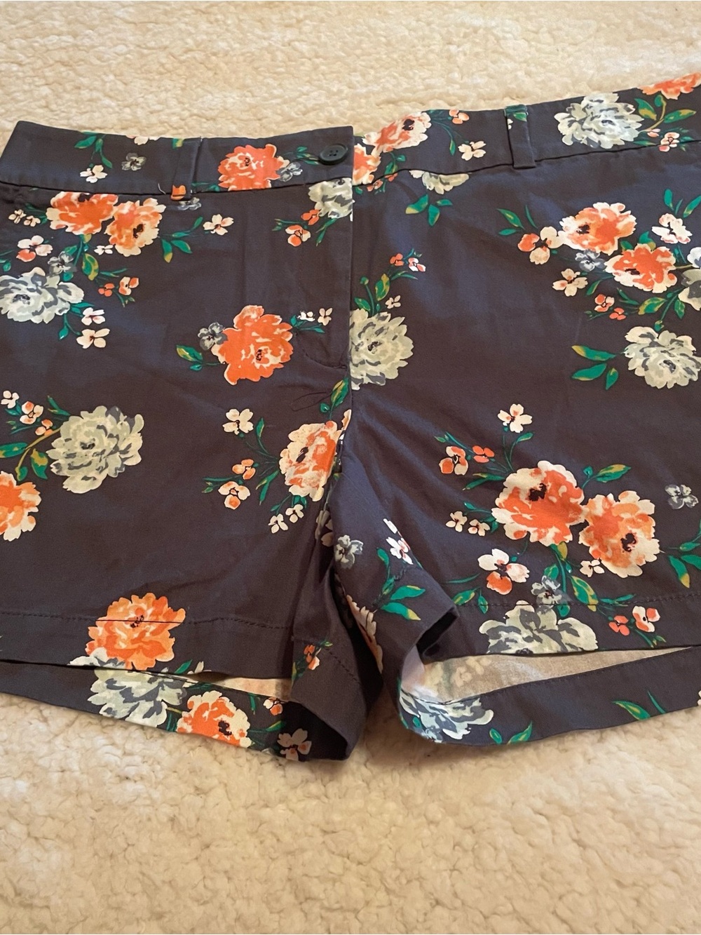 LOFT Navy Floral Shorts with Orange & Cream Blooms, size 14- New